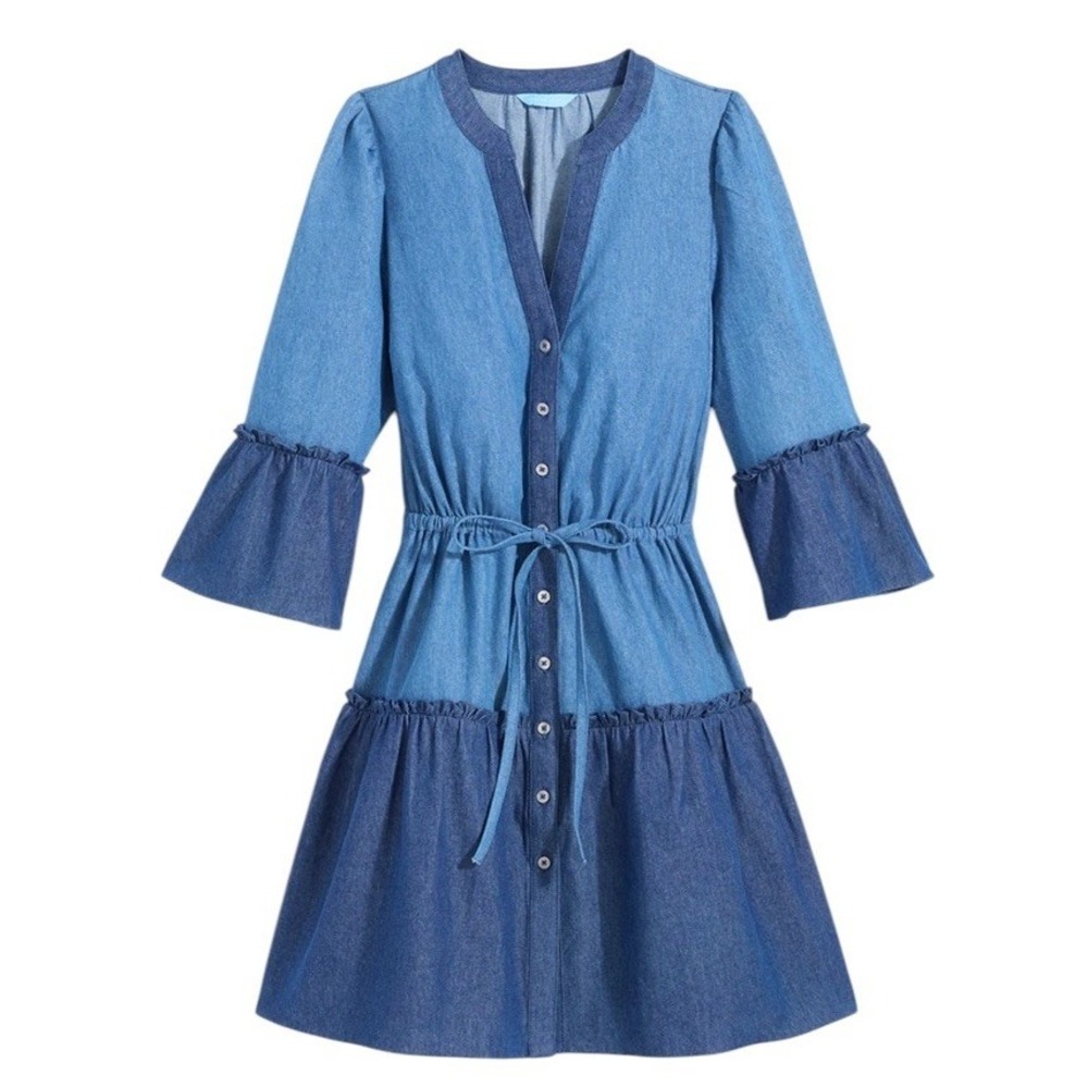 Draper James‎ Avery Woman Chambray Shirt Dress 3X Blue Denim Two Tone